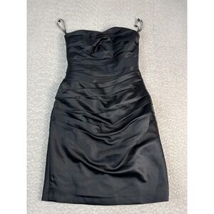 Alfred Angelo Dress Womens 8 Black Strapless Ruched Satin Sheath Short Cocktail